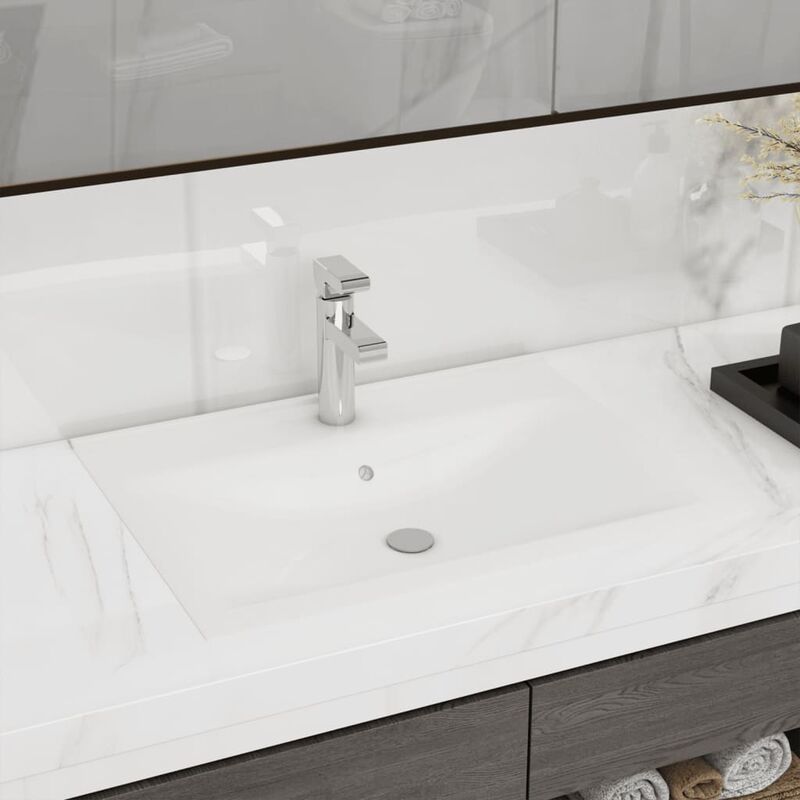 

Lavabo de lujo con grifo cerámica 60x46 cm blanco mate