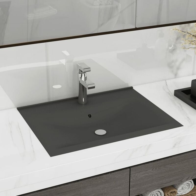 

Lavabo de lujo con grifo cerámica gris oscuro 60x46 cm