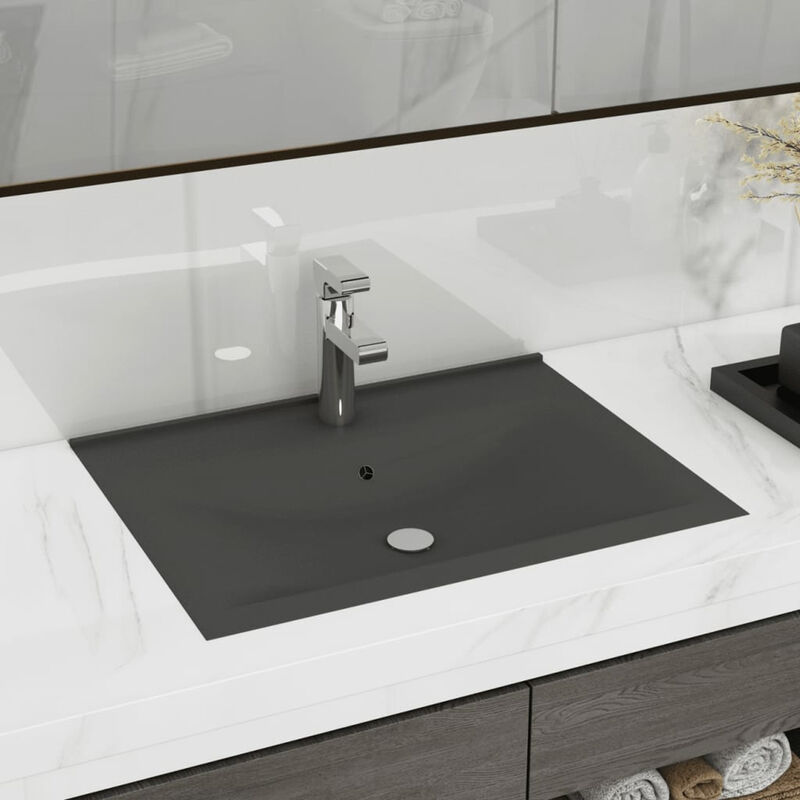 

Lavabo de lujo con grifo ceramica gris oscuro 60x46 cm