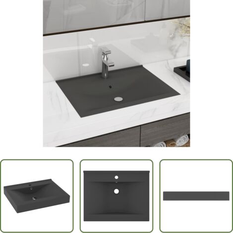 Lavabo de lujo -  Lavabo de lujo con grifo cerámica gris oscuro 60x46 cm