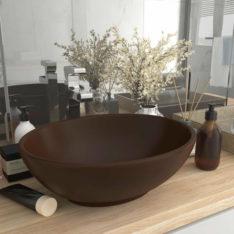 

Lavabo de lujo ovalado ceramica marron oscuro mate 40x33 cm