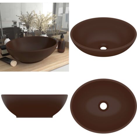 Lavabo de lujo ovalado cerámica marrón oscuro mate 40x33 cm - Lavabo cerámico - Lavabo de baño