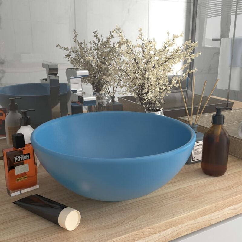 

Lavabo de lujo redondo cerámica azul claro mate 32,5x14 cm