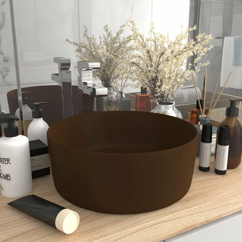 

Lavabo de lujo redondo ceramica marron oscuro mate 40x15 cm