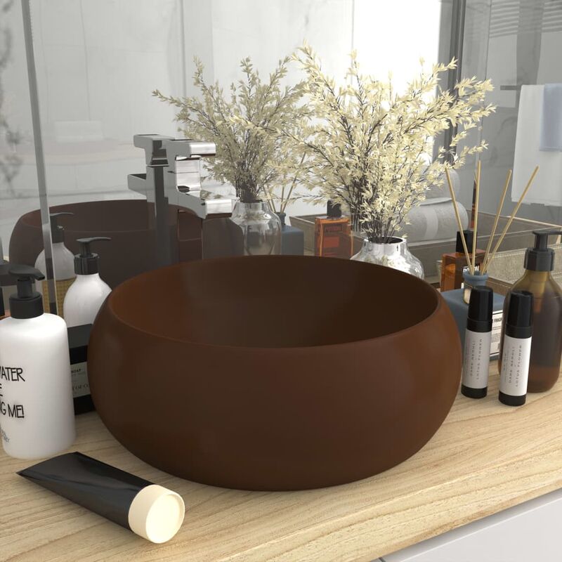 

Lavabo de lujo redondo cerámica marrón oscuro mate 40x15 cm