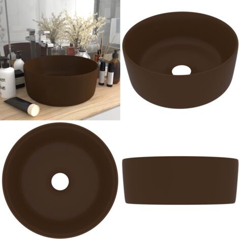Lavabo de lujo redondo cerámica marrón oscuro mate 40x15 cm - Lavabo cerámico - Lavabo de baño