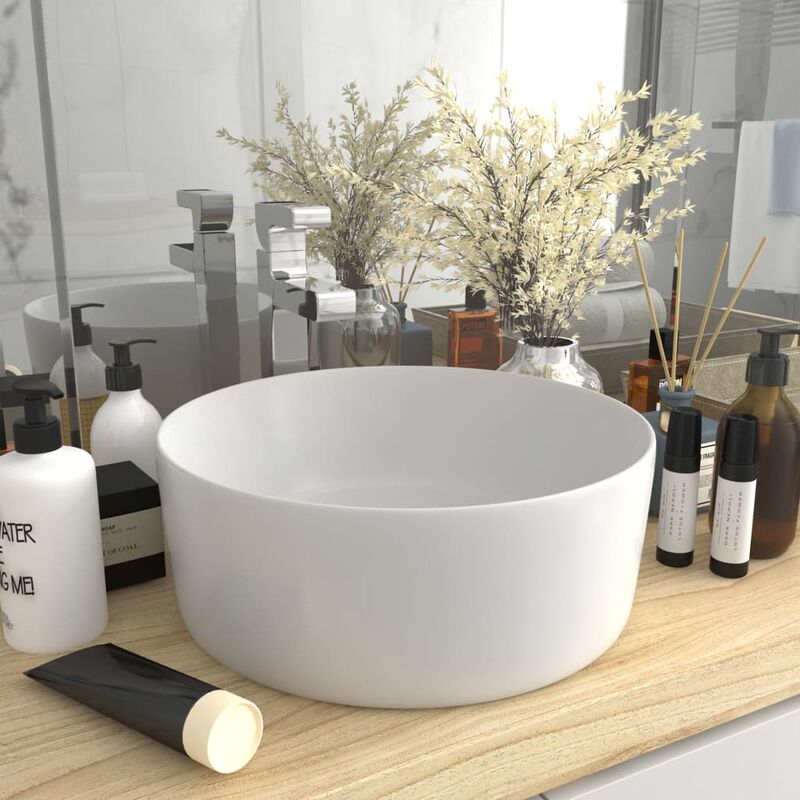 

Lavabo de lujo redondo cerámica blanco mate 40x15 cm - Blanco