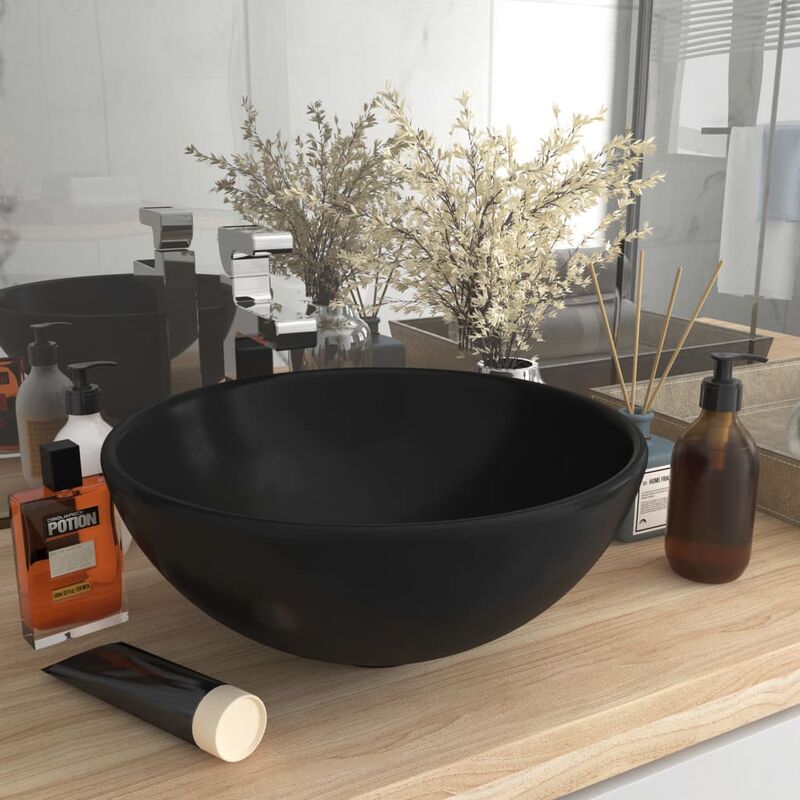 

Lavabo de lujo redondo cerámica negro mate 32,5x14 cm - Negro