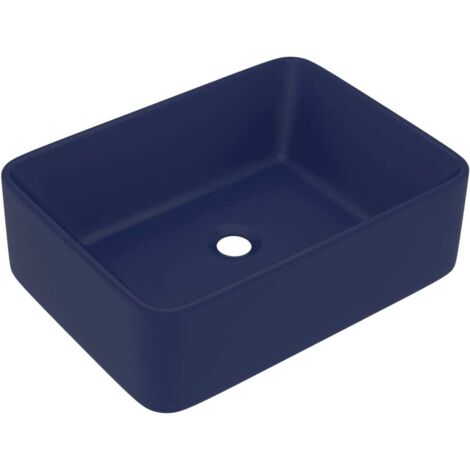 Lavabo de lujo sobre encimera, lavabo para baño, tocador, rectangular, 41 x 30 cm, cerámica azul oscuro mate 020002787