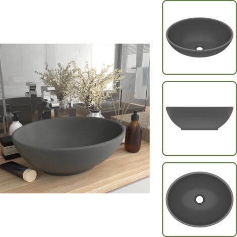Lavabo de lujo - vidaXL Lavabo de lujo ovalado cerámica gris oscuro mate 40x33 cm - Lavabo mate