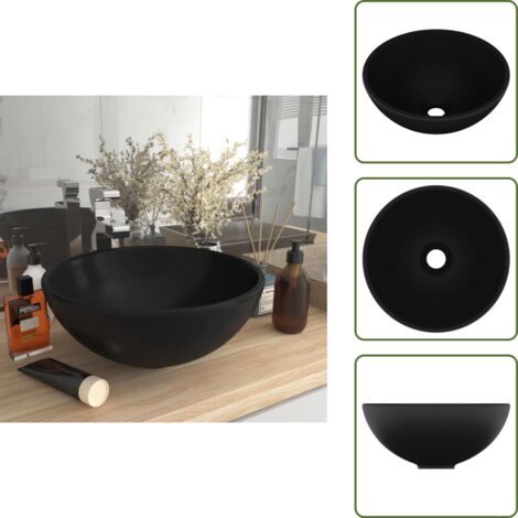 Lavabo de lujo - vidaXL Lavabo de lujo redondo cerámica negro mate 32,5x14 cm - Lavabo negro mate