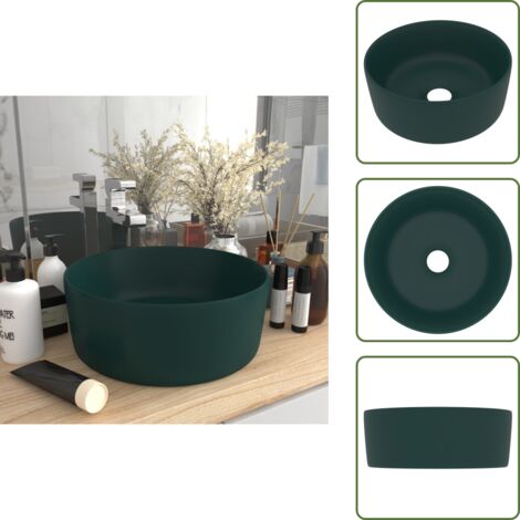 Lavabo de lujo - vidaXL Lavabo de lujo redondo cerámica verde oscuro mate 40x15 cm - Lavabo sobre encimera