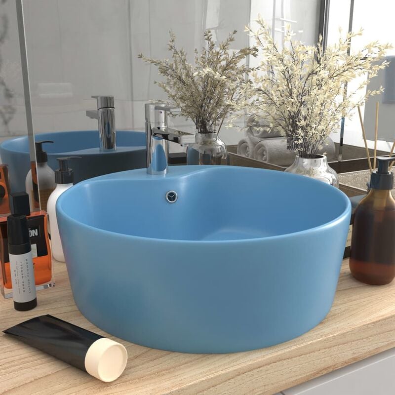 Vidaxl - Lavabo de luxe avec trop-plein Bleu clair mat 36x13cm Céramique