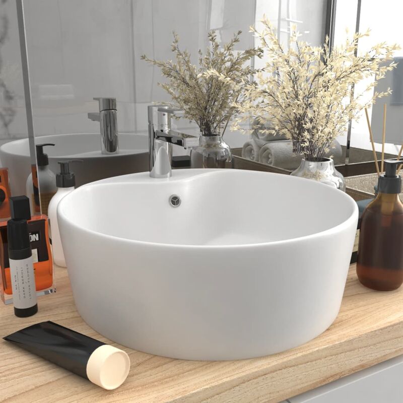 Lavabo de luxe avec trop plein Blanc mat 36x13 cm Céramique
