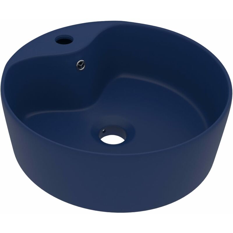 Lavabo de luxe avec trop-plein vasque à poser de toilette lave-mains de salle de bain salle cosmétique maison 36 x 13 cm céramique bleu foncé mat