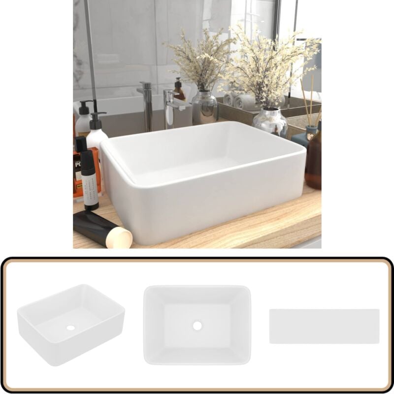 Vidaxl - Lavabo de luxe Blanc mat 41x30x12 cm Céramique - Lavabo Rectangle - Lavabo Céramique - Lavabo Blanc - Lavabo Salle De Bain - Meuble Salle De