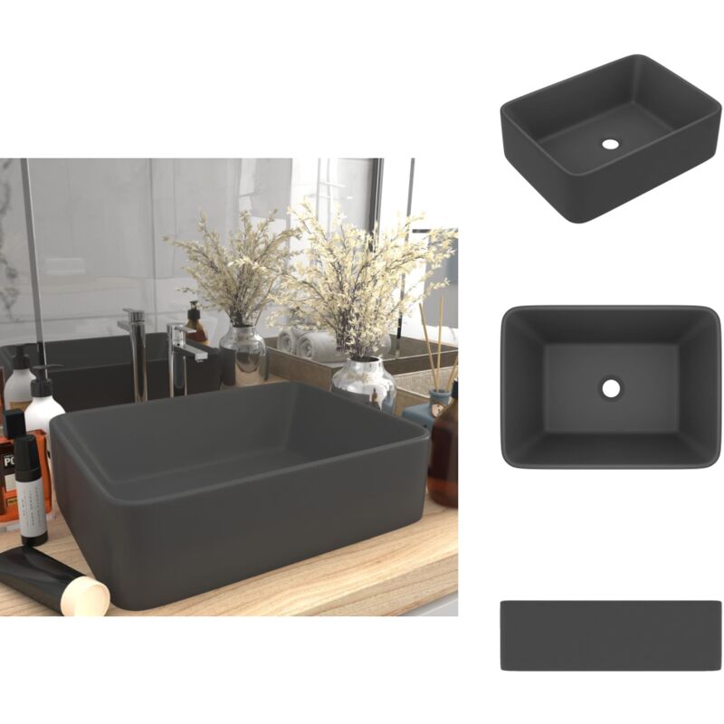Vidaxl - Lavabo de luxe Gris foncé mat 41x30x12 cm Céramique - Lavabo Céramique - Lavabo Rectangle - Lavabo Salle De Bain - Lavabo Moderne - Lavabo