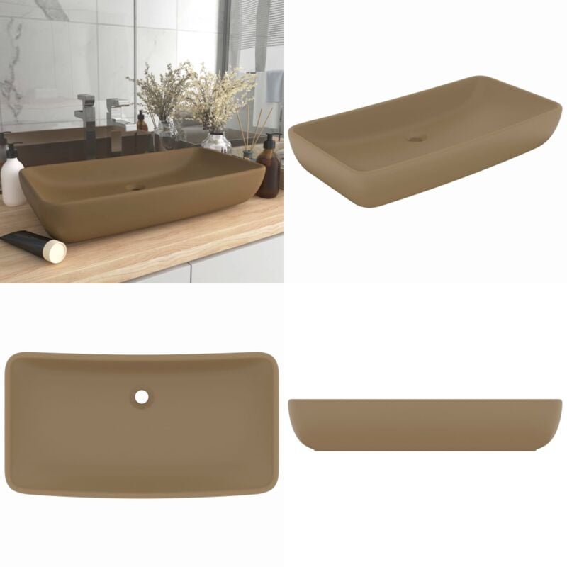 Lavabo de luxe rectangulaire Crème mat 71x38 cm Céramique - Lavabo Rectangle - Lavabo Céramique - Lavabo Crème - Meuble Salle De Bain - Robinet