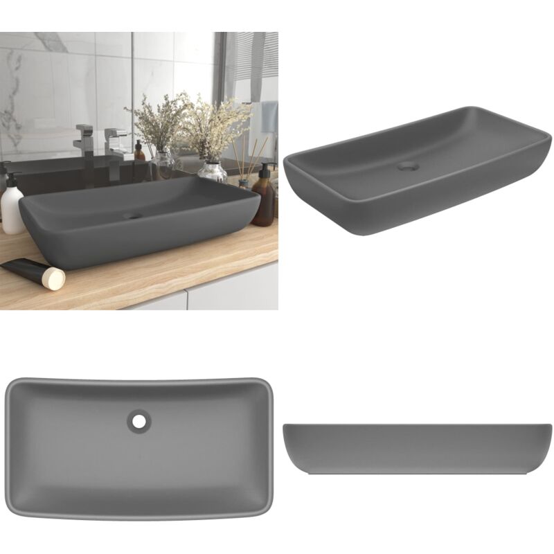 Lavabo de luxe rectangulaire Gris foncé mat 71x38 cm Céramique - Lavabo Rectangle - Lavabo Céramique - Lavabo Salle De Bain - Meuble Salle De Bain