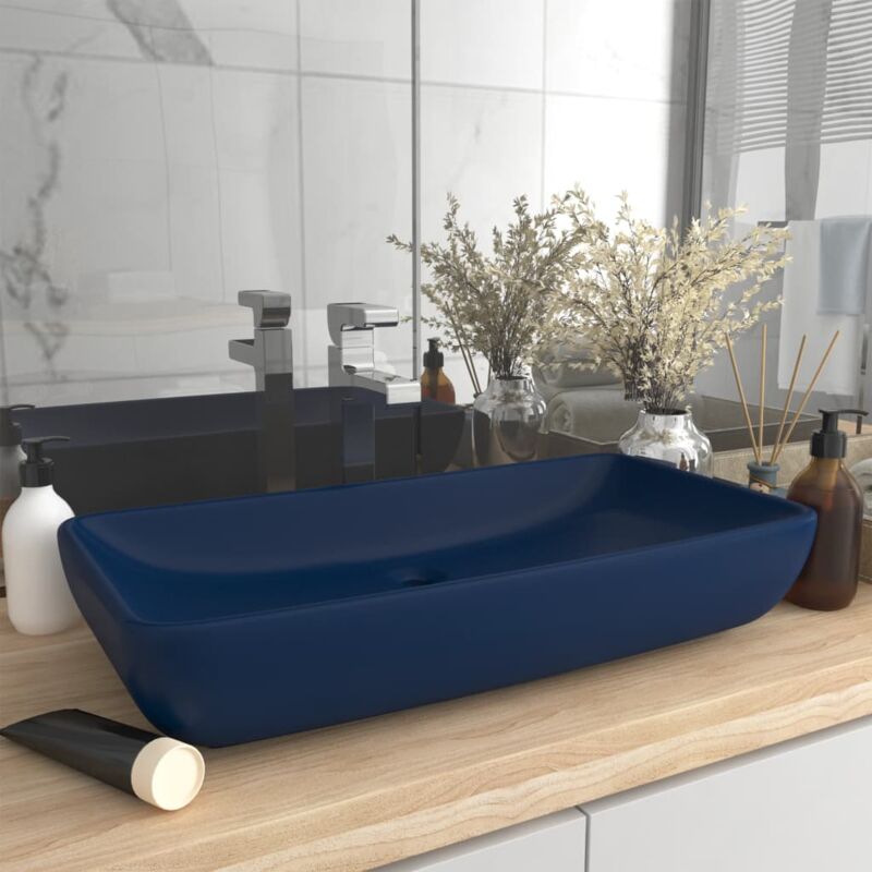Lavabo Lusso Rettangolare Blu Scuro Opaco 71x38 Cm In Ceramica Vidaxl