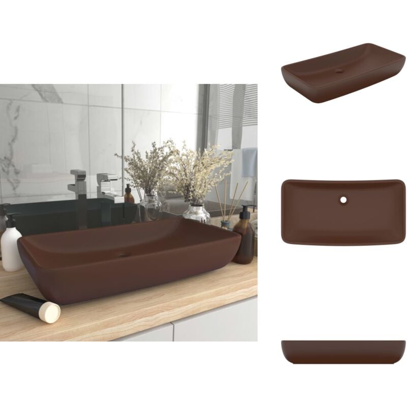 Vidaxl - Lavabo de luxe rectangulaire Marron foncé mat 71x38cm Céramique - Lavabo Rectangle - Lavabo Céramique - Lavabo Salle De Bain - Meuble Salle