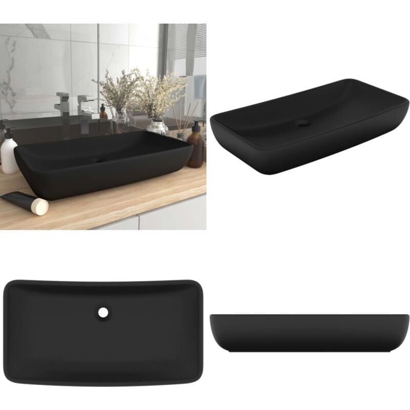 Lavabo de luxe rectangulaire Noir mat 71x38 cm Céramique - Lavabo Rectangle - Lavabo Noir - Lavabo Céramique - Meuble Salle De Bain - Robinetterie