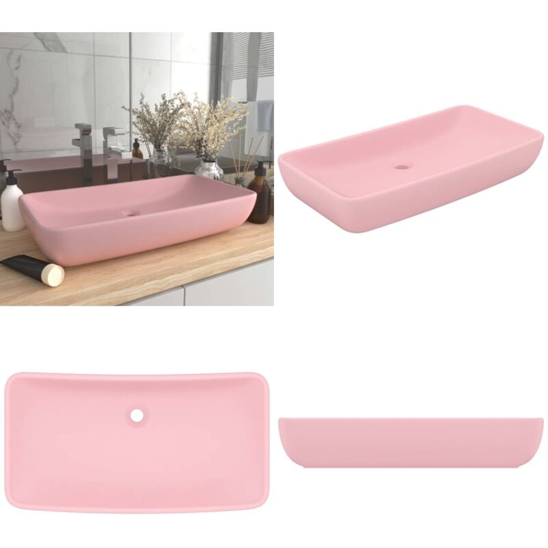 Lavabo de luxe rectangulaire Rose mat 71x38 cm Céramique - Lavabo Rectangulaire - Lavabo Céramique - Lavabo Rose - Lavabo Salle De Bain - Meuble