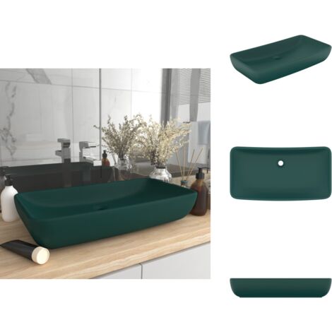 Lavabo de luxe rectangulaire Vert foncé mat 71x38 cm Céramique - Lavabo Rectangle - Lavabo Céramique - Lavabo Salle De Bain - Meuble Salle De Bain - Robinet Lavabo