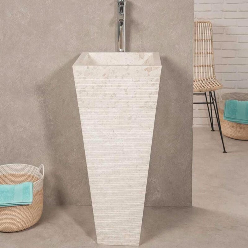 

Lavabo de pie piramidal de piedra para cuarto de baño Guiza crema