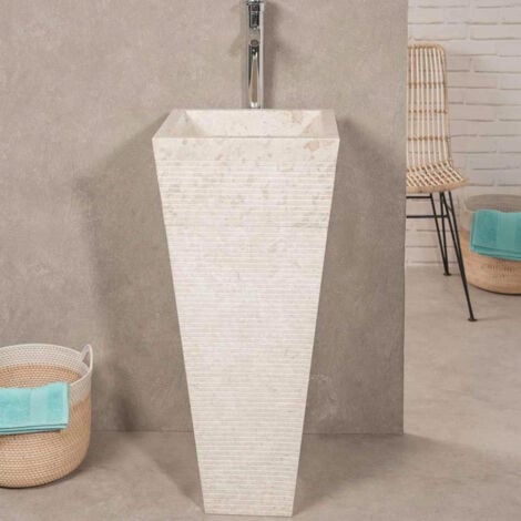 Lavabo de pie piramidal de piedra para cuarto de baño Guiza crema