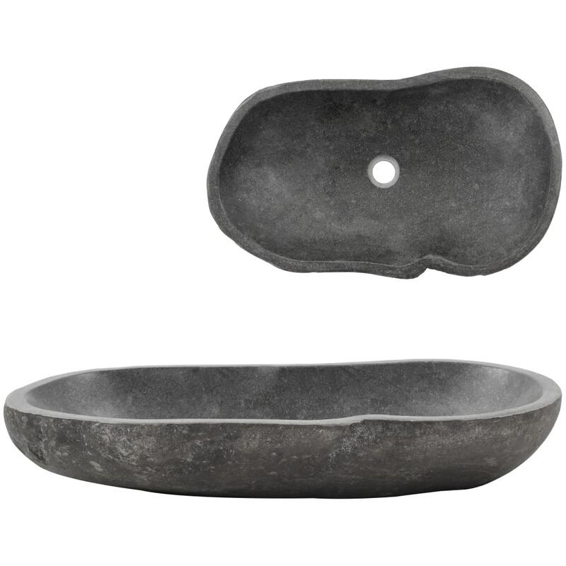 

Lavabo de piedra de río ovalado 60-70 cm - Gris