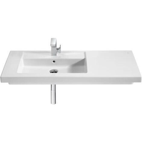 Lavabo de porcelana mural o de sobremueble asimétrico PRISMA - ROCA Medidas: 1100x450x130 mm - Posición del lavabo: Izquierda