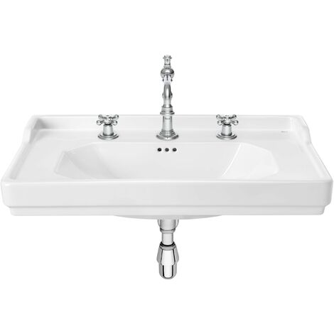 Lavabo de porcelana mural para pedestal con 3 orificios CARMEN - ROCA Longitud: 800 mm