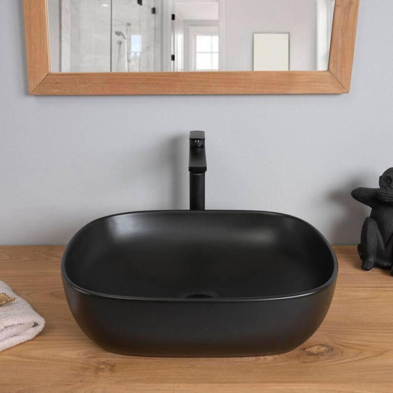 

Lavabo de rectangular de cerámica negra Phebie 48cm