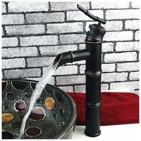 Lavabo de robinet en bambou tout en cuivre antique (trois sections noires)