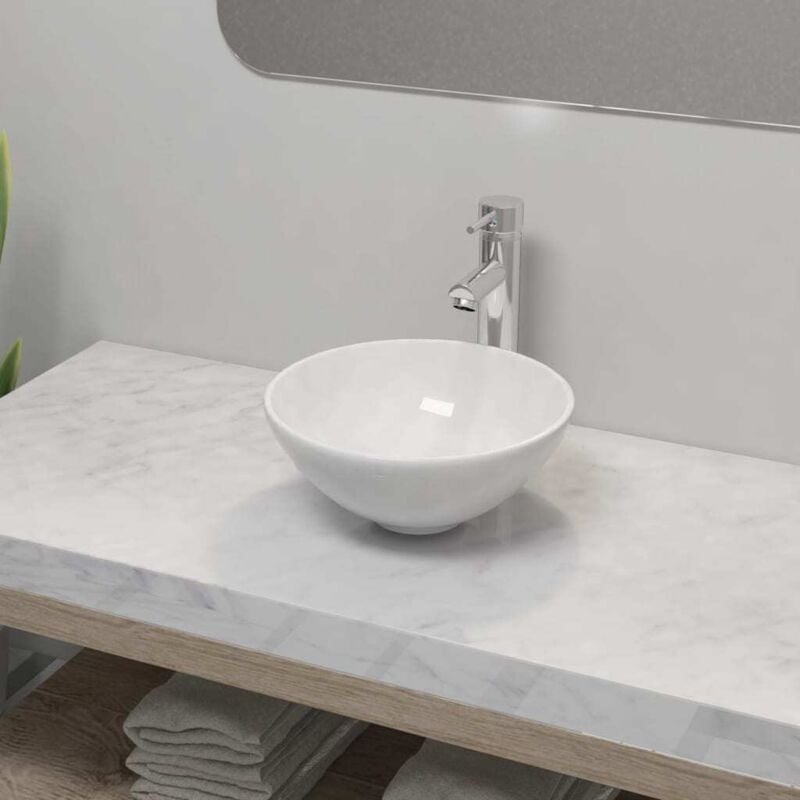Vidaxl - Lavabo de salle de bain avec mitigeur Céramique Rond Blanc