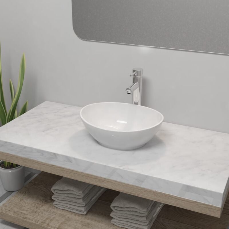 Vidaxl - Lavabo de salle de bain avec mitigeur Céramique Ovale Blanc