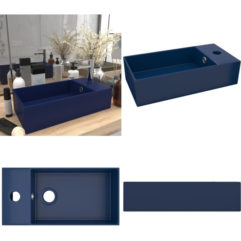 Vidaxl - Lavabo de salle de bain avec trop-plein Céramique Bleu foncé - Lavabo Salle De Bain - Lavabo Céramique - Lavabo Contemporain - Lavabo Bleu
