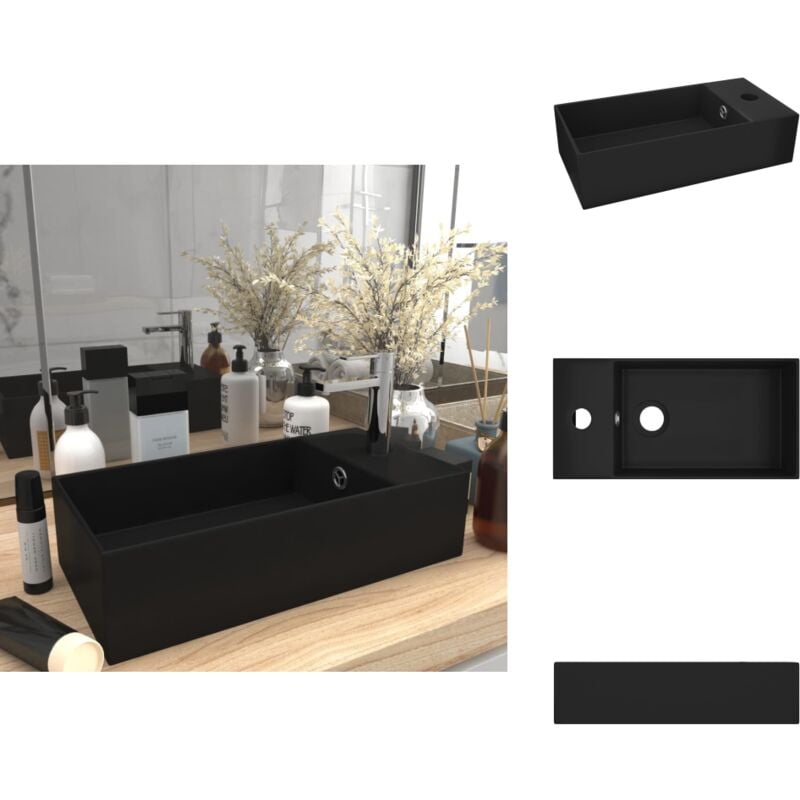Vidaxl - Lavabo de salle de bain avec trop-plein Céramique Noir mat - Lavabo Salle De Bain - Lavabo Noir - Lavabo Céramique - Lavabo Contemporain