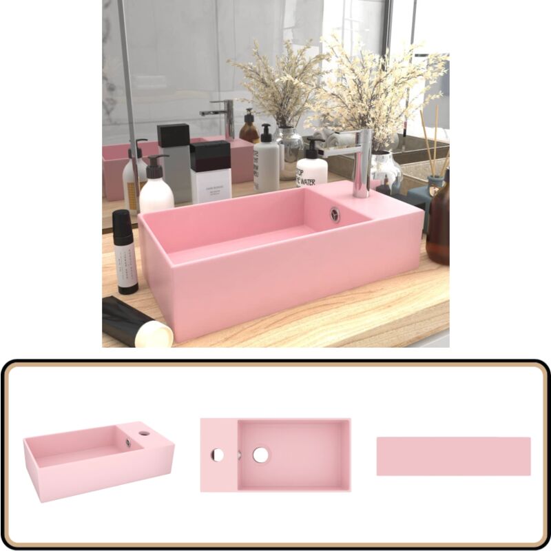 Lavabo de salle de bain avec trop-plein Céramique Rose - Lavabo Salle De Bain - Lavabo Céramique - Lavabo Rose - Lavabo Contemporain - Meuble Lavabo