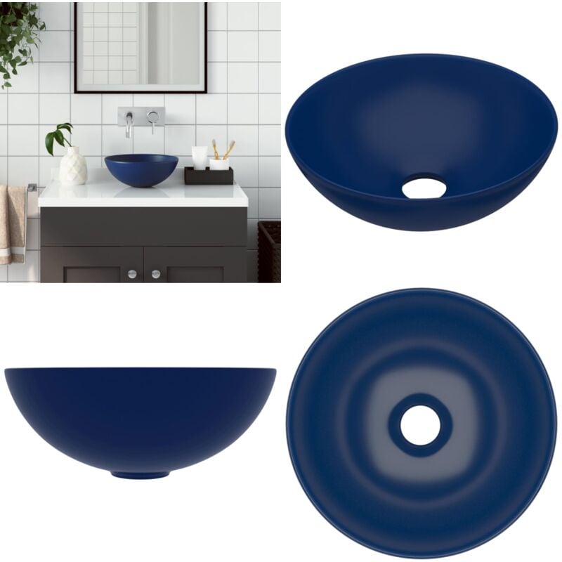 Lavabo de salle de bain Céramique Bleu foncé Rond - Lavabo Salle De Bain - Lavabo Rond - Lavabo Céramique - Lavabo Bleu - Meuble Salle De Bain - Home