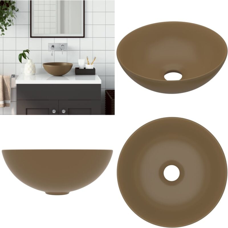 Lavabo de salle de bain Céramique Crème mat Rond - Lavabo Salle De Bain - Lavabo Rond - Lavabo Céramique - Lavabo Crème - Lavabo Design - Home &