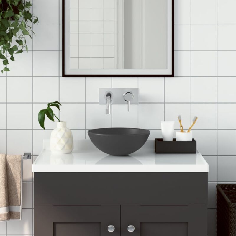 Lavabo de salle de bain Céramique Gris foncé Rond