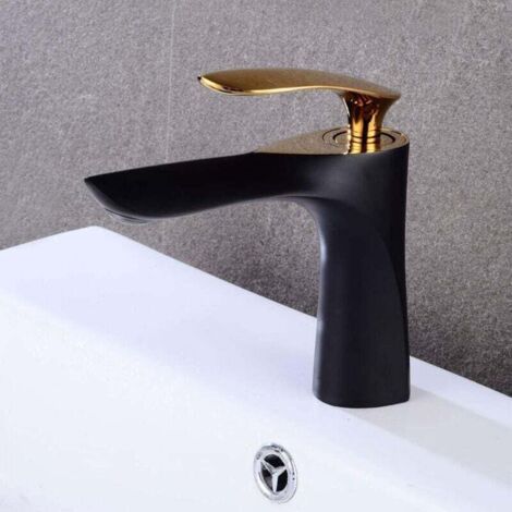 Lavabo de salle de bain en cuivre noir, cascade, lavabo antique, mélangeur d'eau chaude et froide en laiton