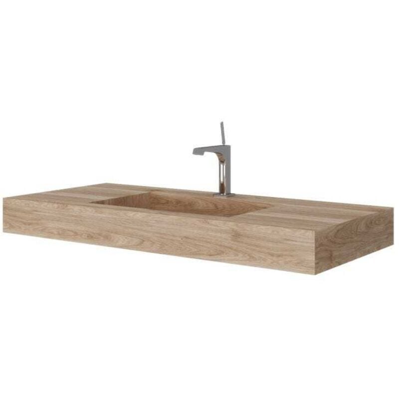 Kiamami Valentina - Lavabo De Salle De Bain Hpl 100 Cm à Suspendre En Chêne Miel