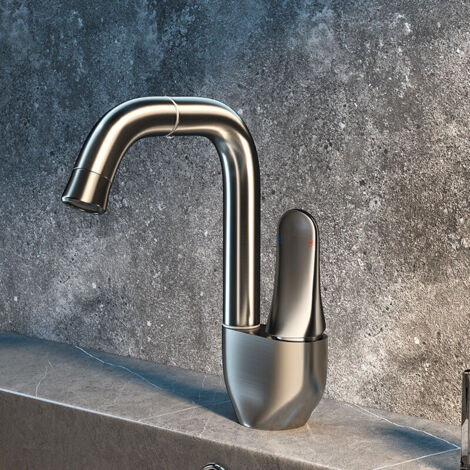 Lavabo de salle de bain ornemental, poignée unique, 1 trou, bec pivotant à 360°, lavabo de salle de bain en laiton moderne