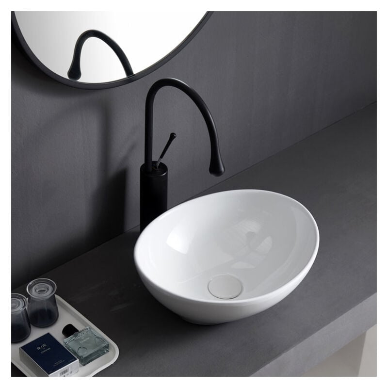 Vasque Poser Lavabo de salle de bain Céramique Ovale Blanc - 41 x 33,5 x 15cm, ERI-VB-041
