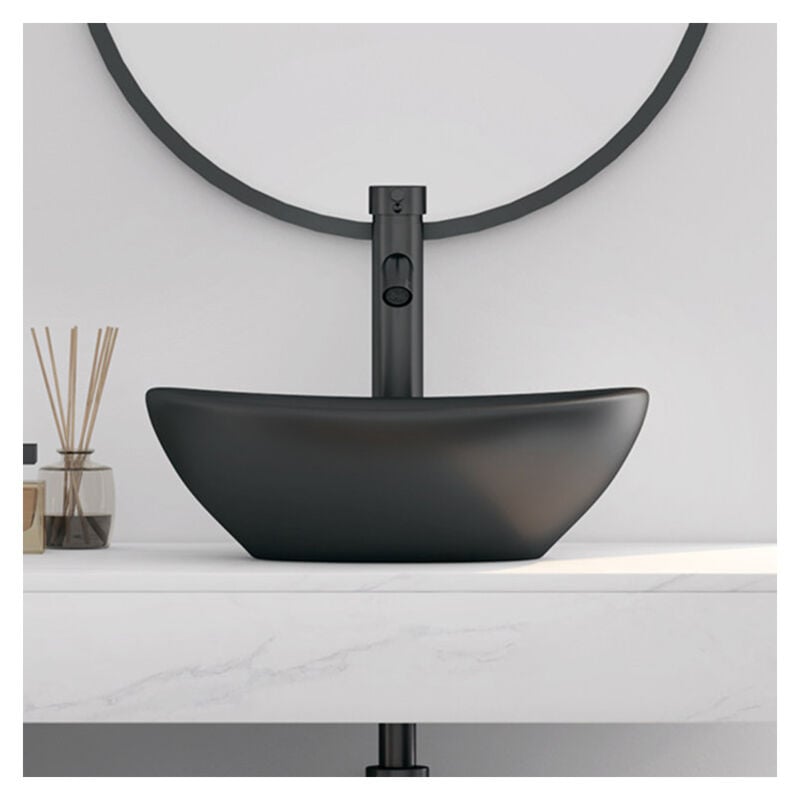 Vasque Poser Lavabo de salle de bain Céramique Ovale Blanc - 41 x 33,5 x 15cm, ERI-VB-041MB