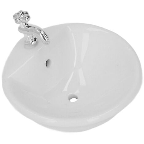 Lavabo de Salle de Bain pour Maison de Poupée en Céramique Blanche 1:12, Fait Main et Modèle Quadratique
