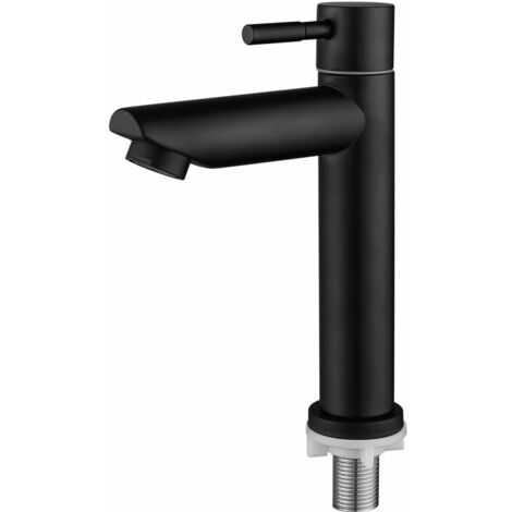 Lavabo de salle de bain Robinet d'eau froide Bassin Robinet en acier inoxydable noir mat